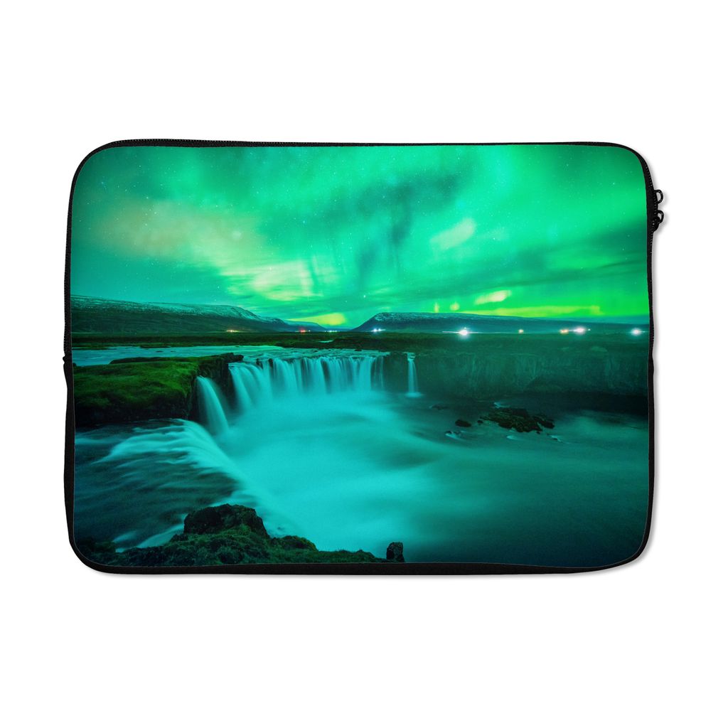 MuchoWow Laptop Hülle 13 Zoll Wasserfall - Island - Nordlichter Laptoptasche - Laptophülle - Sleeve - Rundumschutz
