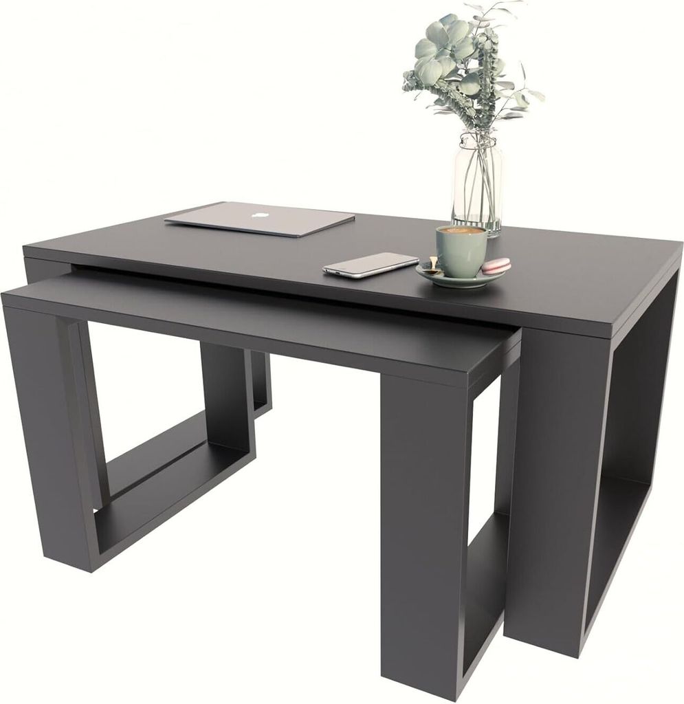 MATKAM Satztisch 2er Set WESTA, Couchtisch im Industrie-Stil, einfache Montage (Schwarz)