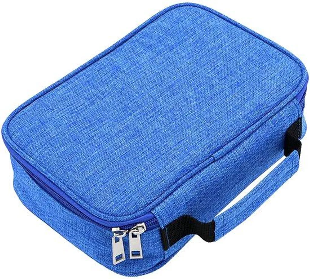 Grand plumier de rangement 72 compartiments bleu rigide et portable