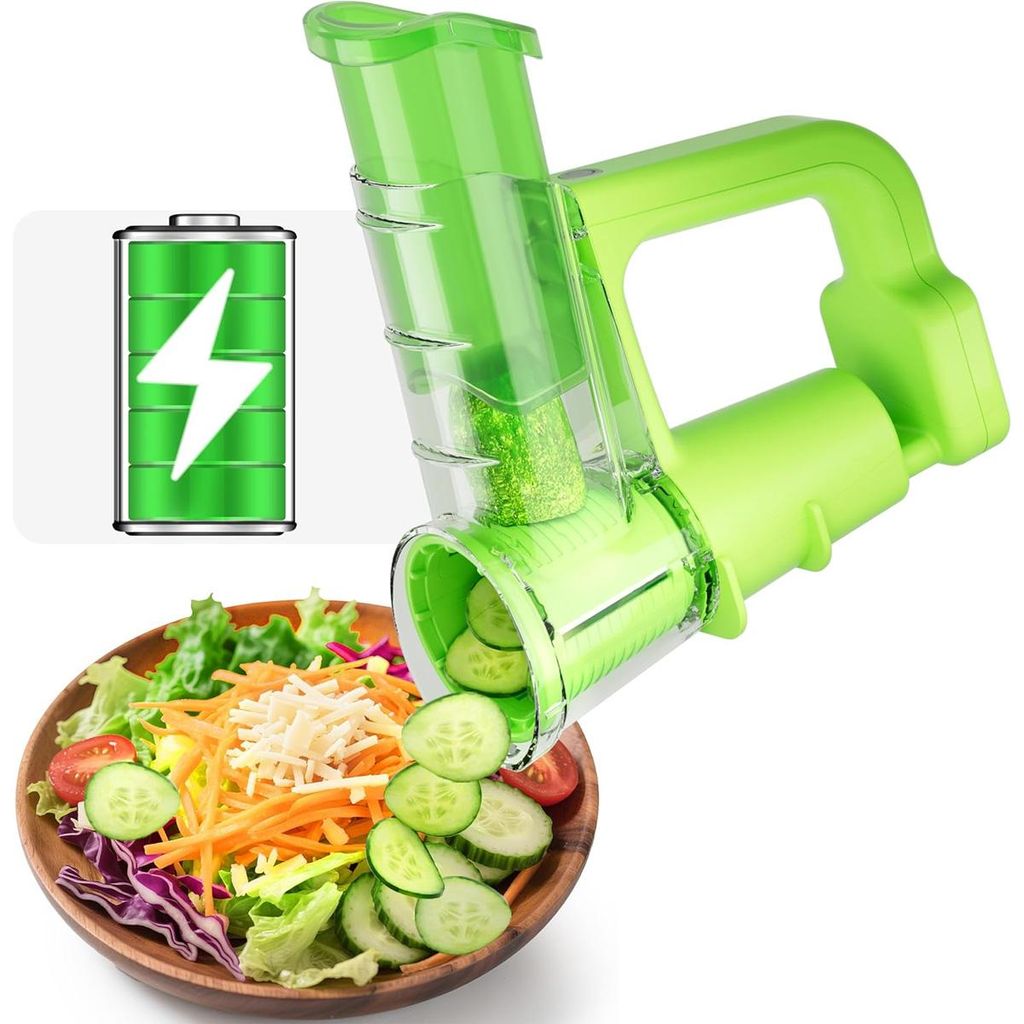 Automatischer Gemüseschneider & Käsereibe, elektrisch, mit 3 Klingen, USB-C Ladefunktion, ideal für Salat & Gemüse