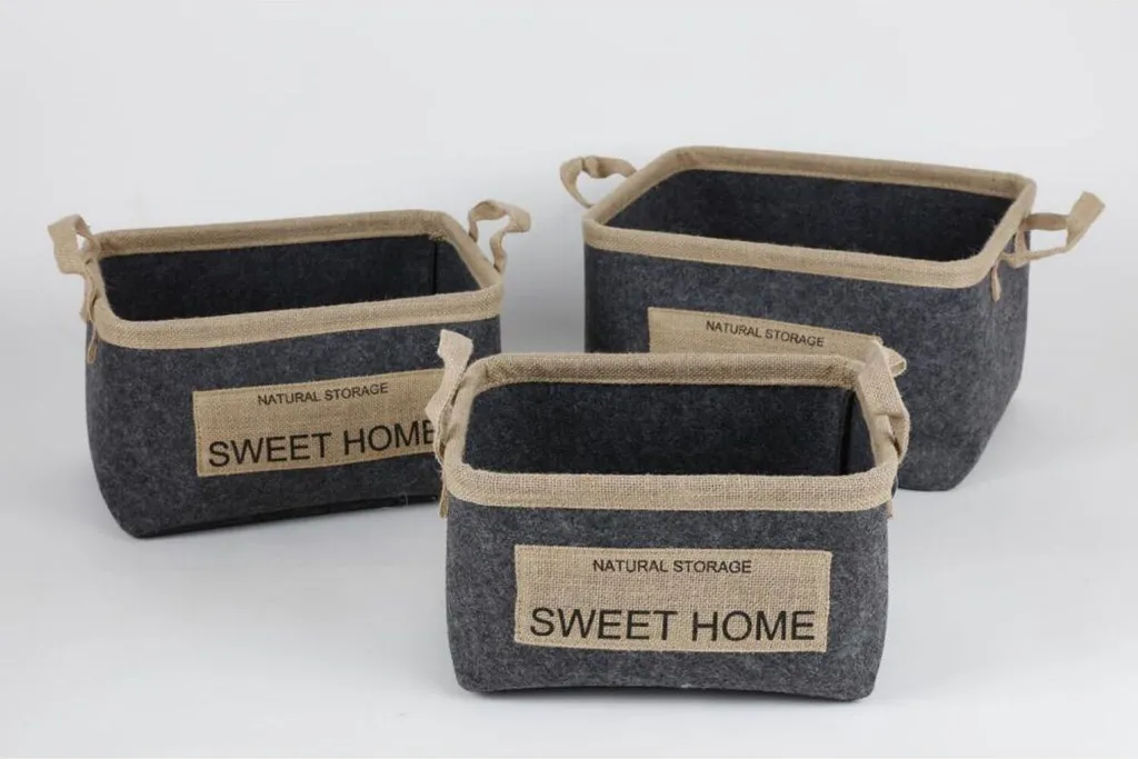 Set de 6 Paniers en Feutre Gris - 3 Tailles pour Étagère et Rangement