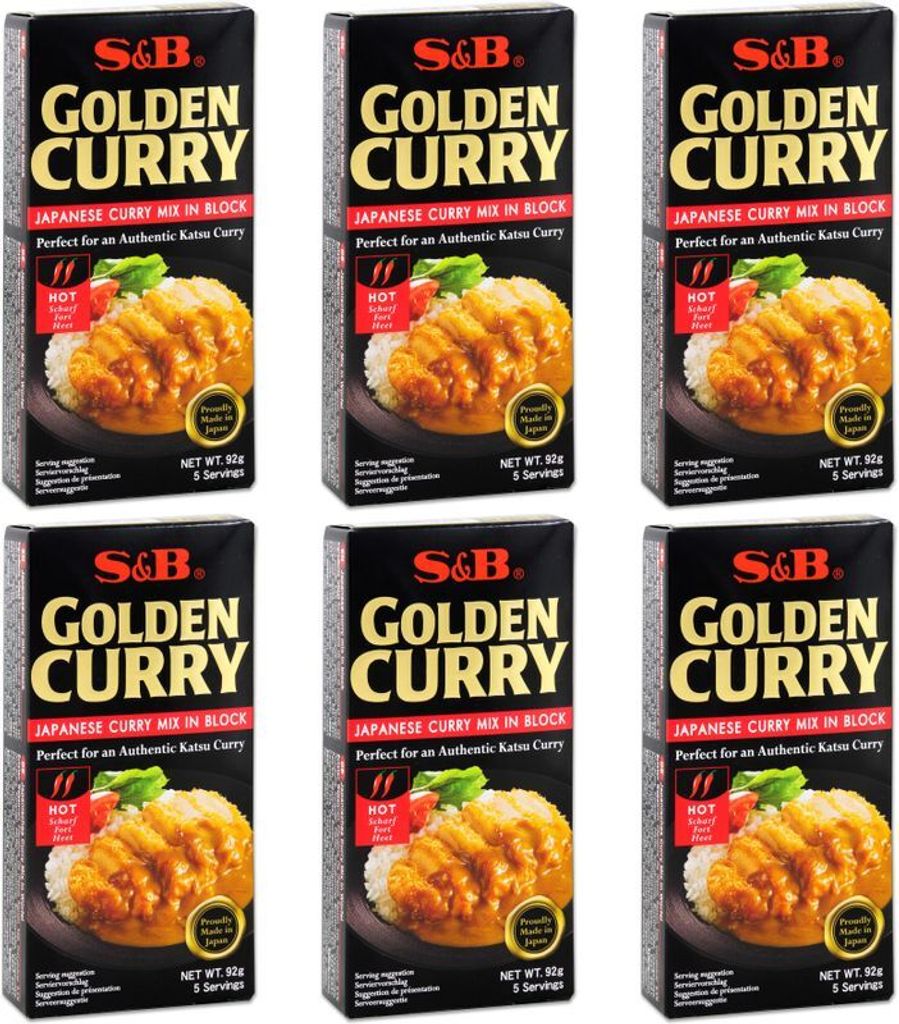 6er-Pack S&B GOLDEN CURRY Japanisches Curry Mix Würfel Scharf (6x 92g) Katsu Hot