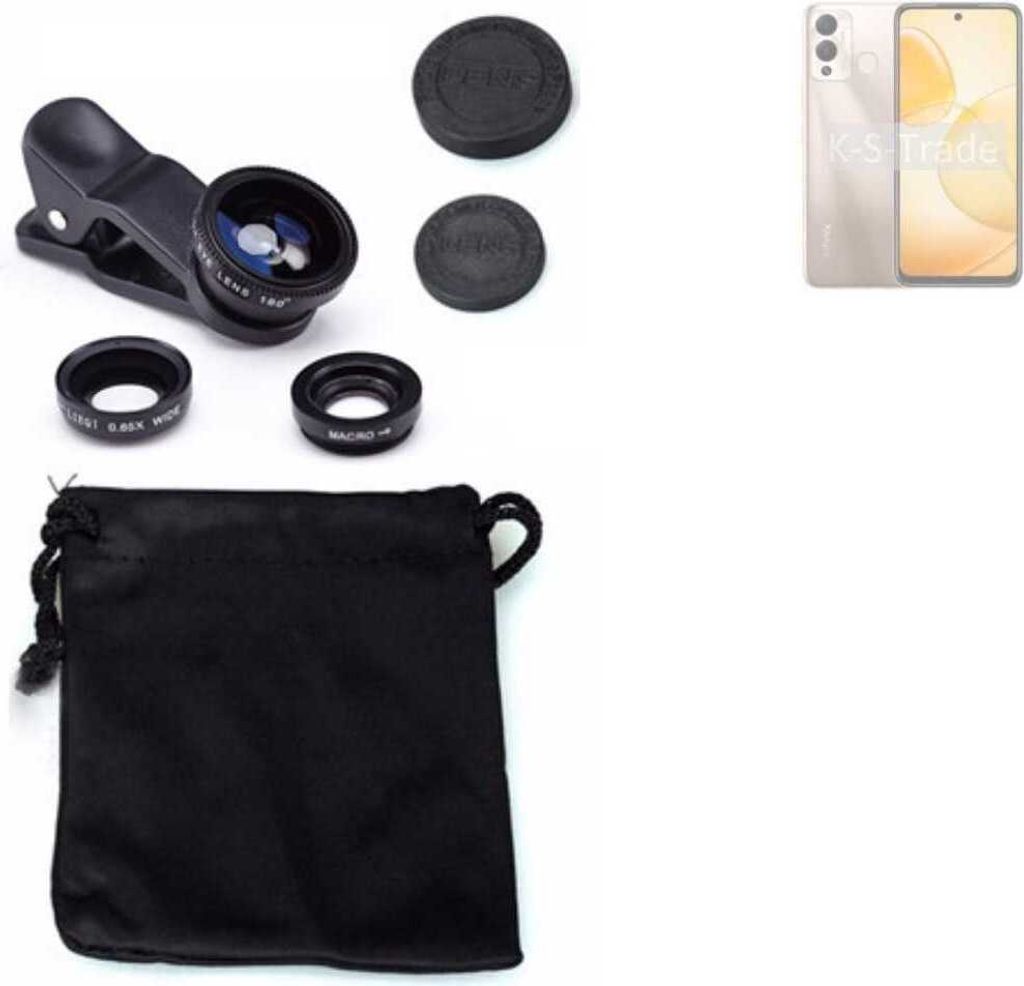 K-S-Trade Smartphone Kamera Linsen Set Kompatibel mit Infinix Hot 12 Play 3in1 Clip-On Kamera Adapter Macro Weitwinkel FishEye Fischauge Objektiv