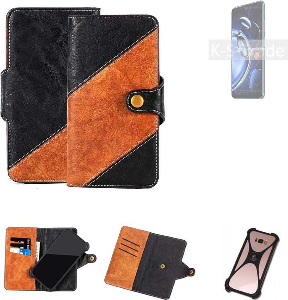 K-S-Trade Handyhülle Schutzhülle Bookstyle Case Wallet-Case kompatibel mit Xiaomi Redmi Note 11SE Handy Cover Bumper Klapphülle schwarz hellbraun
