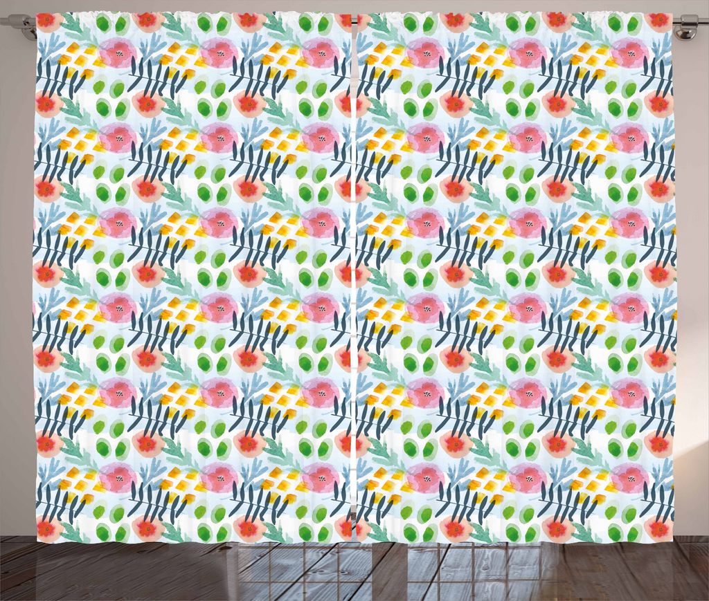 ABAKUHAUS Blumen Rustikaler Gardine, Moderner Pinselstrich Kunst, Schlafzimmer Kräuselband Vorhang mit Schlaufen und Haken, 280 x 225 cm, Mehrfarbig