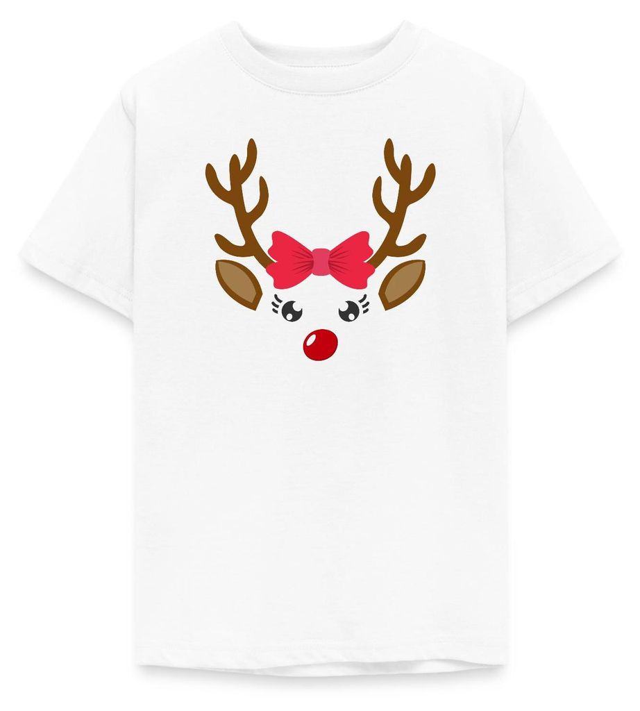 Spreadshirt Reh Gesicht Weihnachten Fasching Kostüm Teenager T-Shirt, 152/164 (12-14 Jahre), Weiß