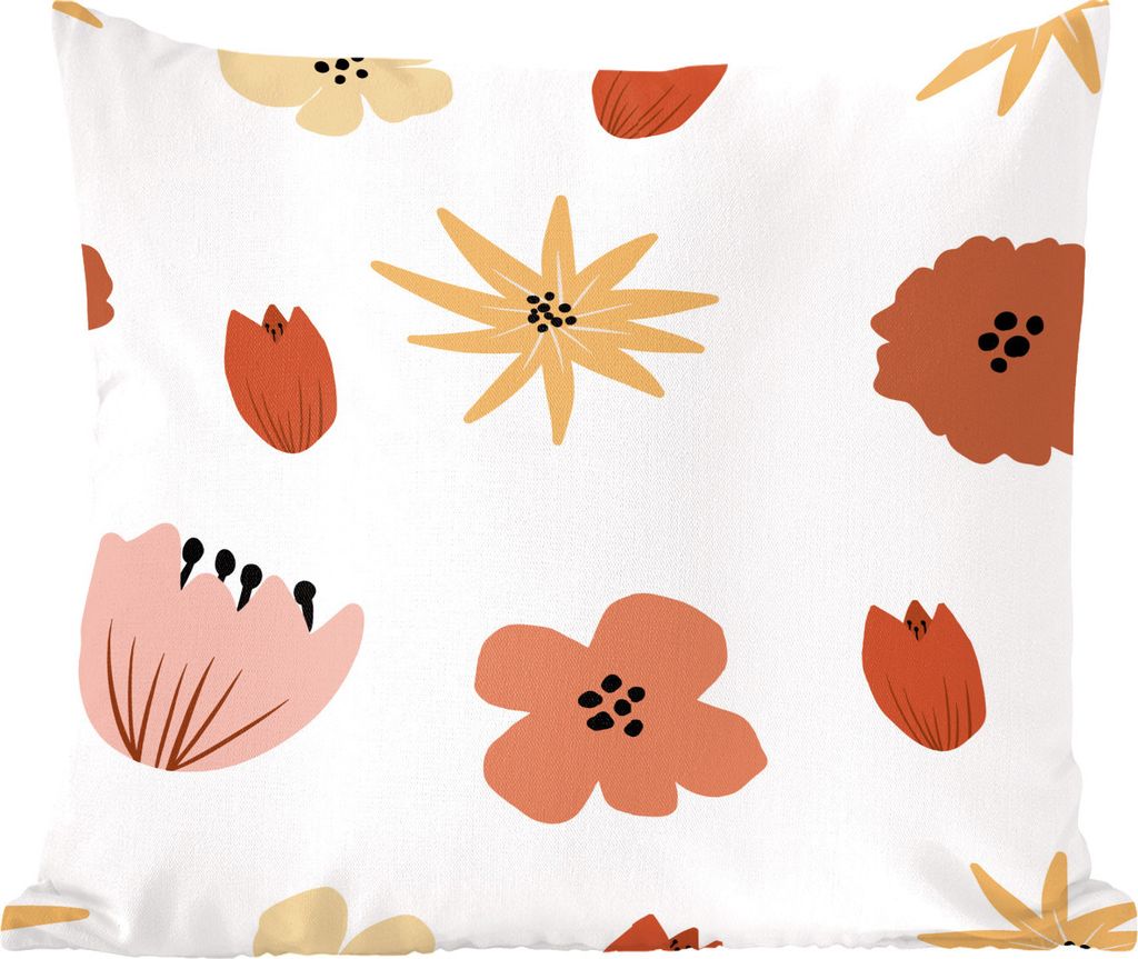 MuchoWow Zierkissen Sofakissen Wohnzimmer Dekokissen 60x60 cm Blumen - Weiß - Abstrakt - Muster - Sitzfläche - Foto Polster