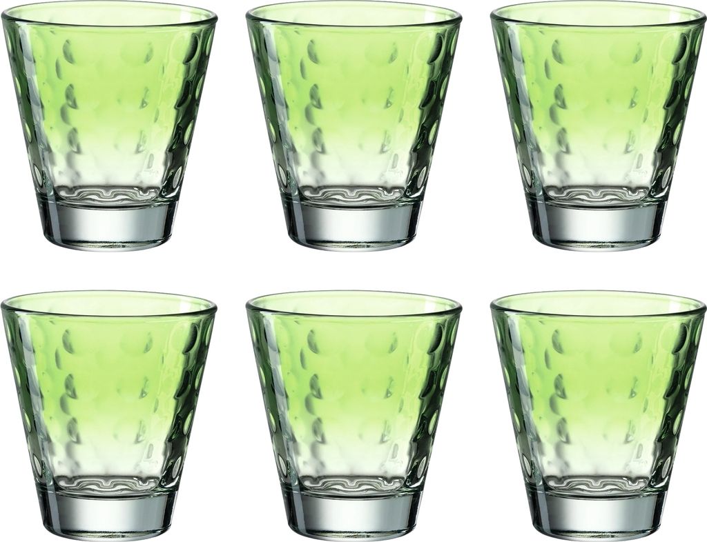 Leonardo Optic Trink-Gläser 6er Set, spülmaschinenfeste Wasser-Gläser, bunte Trink-Becher aus Glas, Getränke-Set, grün, 215 ml, 025898