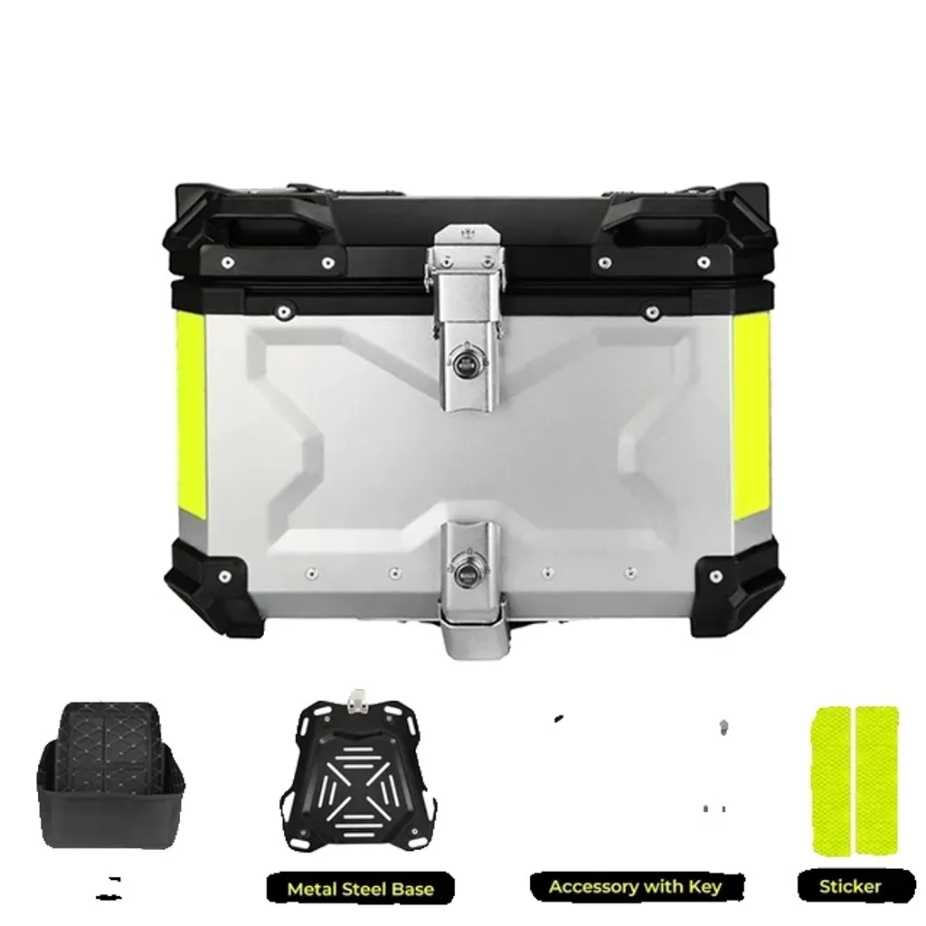 Top Case Moto 55L Alu CNC Argent - Sécurisez votre Casque et Outils X