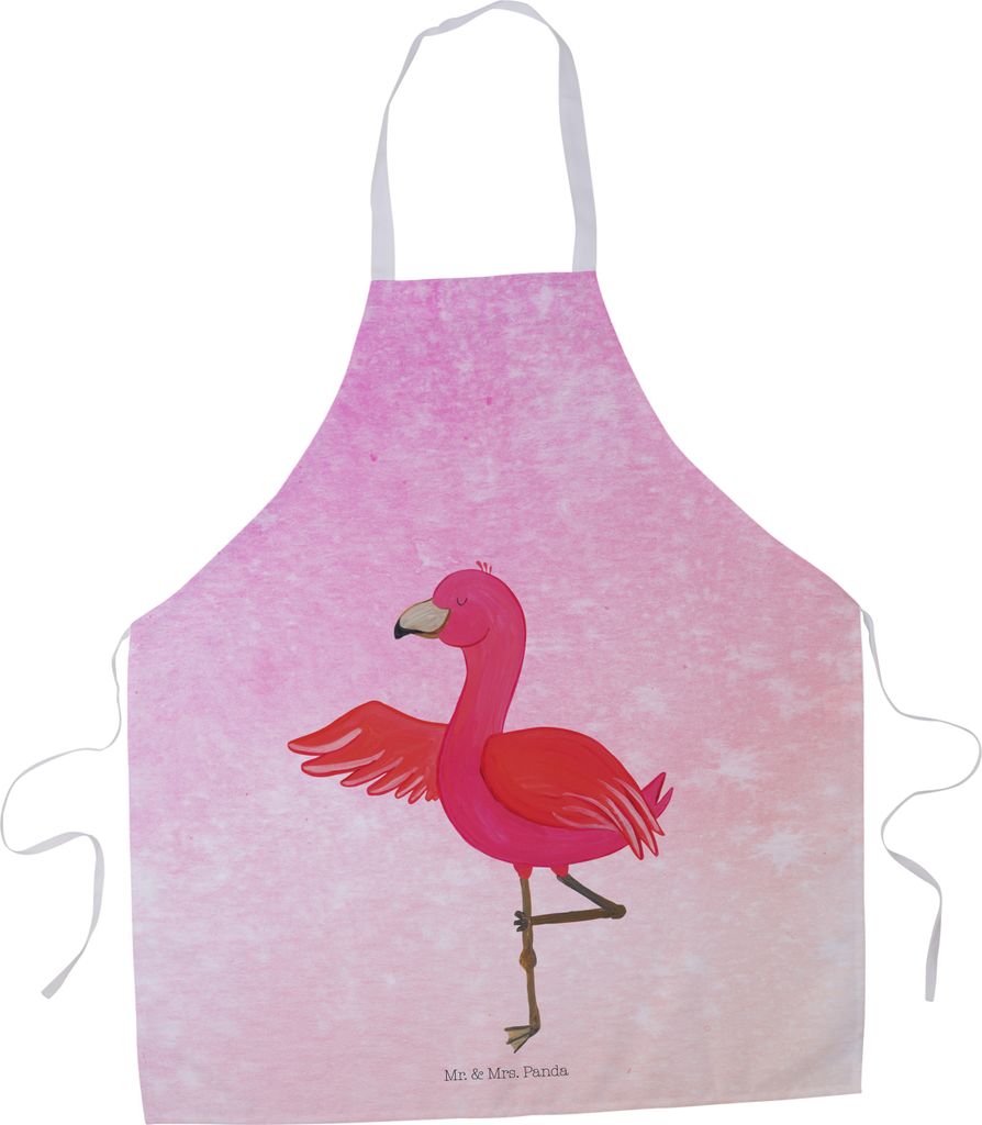 Mr. & Mrs. Panda Kochschürze Flamingo Yoga - Aquarell Pink - Geschenk, Yogi, Baum, Schürze, Grillschürze, Kellnerschürze, Küchenzubehör, Rosa...