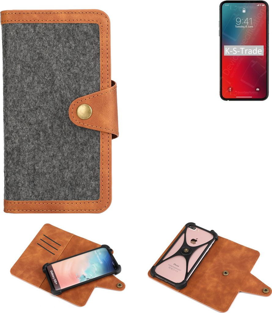 K-S-Trade Schutzhülle Handyhülle kompatibel mit Apple iPhone 12 Pro Filz Hülle Kunst-Leder dunkelgrau braun (1x)