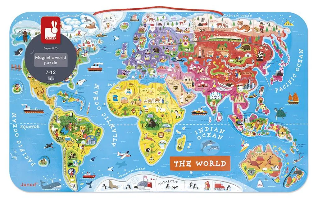 Mappemonde magnétique Janod puzzle éducatif 92 magnets en anglais