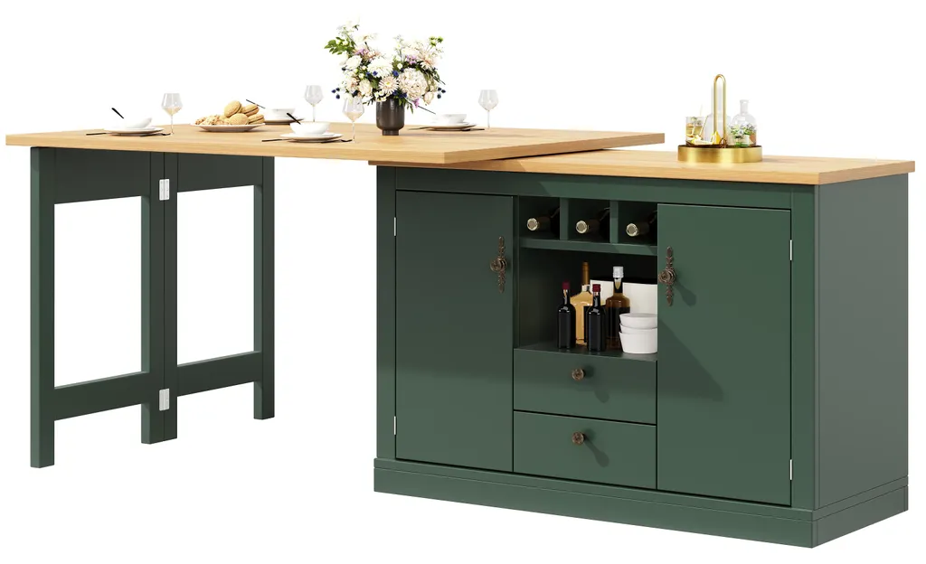 Table haute 360° modulable vert foncé, buffet extensible avec étagères - 20
