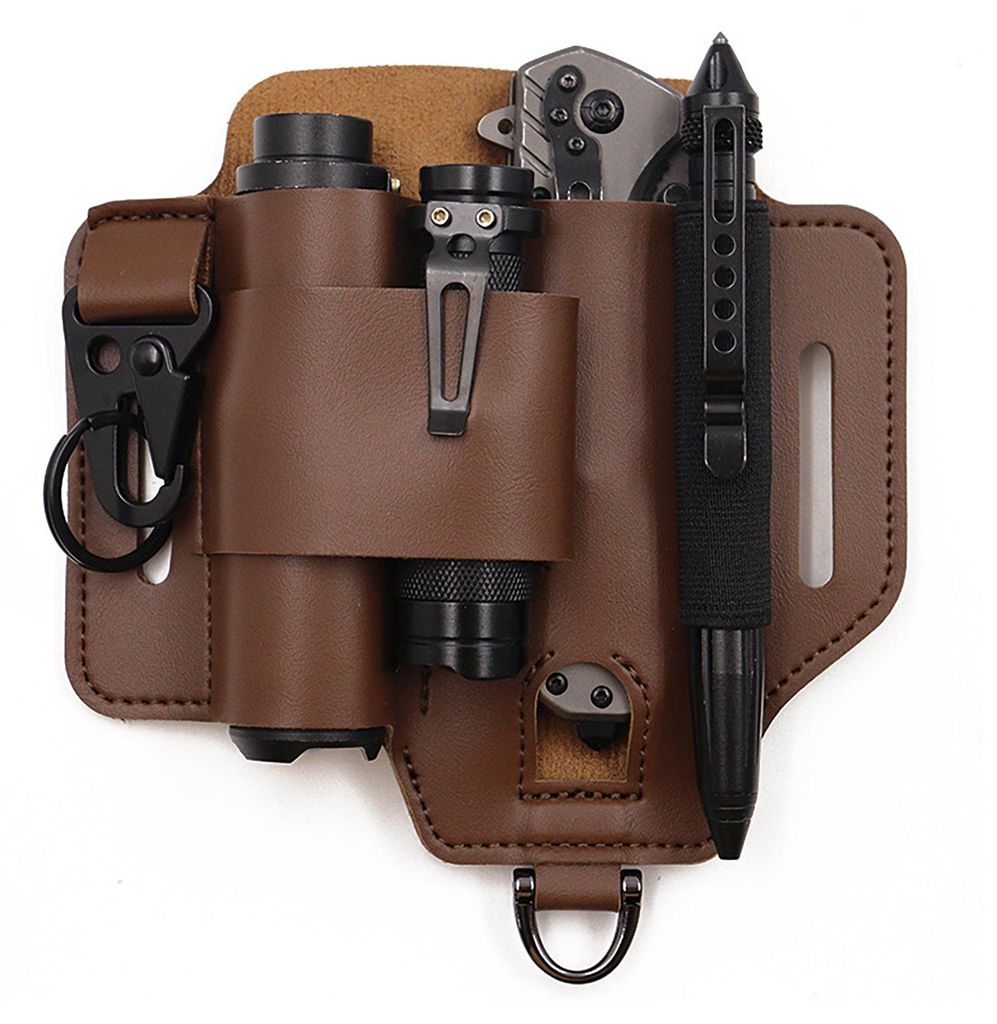 Multitool-Gürteltasche aus Kunstleder, EDC-Gürtelorganizer mit 3 Taschen, inklusive Taschenlampenhalter, Stifthalter und Schlüsselanhängerclip ...