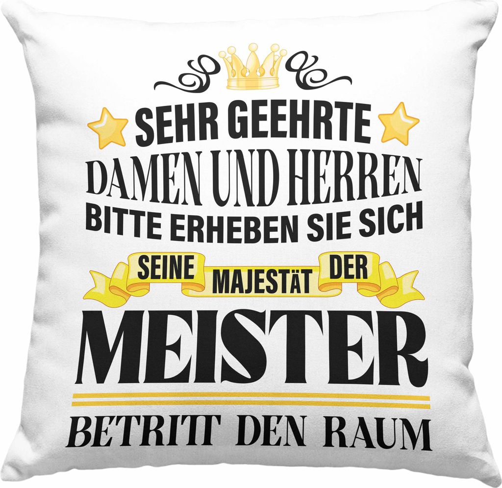 Trendation - Meisterprüfung Bestanden Geschenke Meister Prüfung Deko-Kissen mit Füllung 40x40n Männer Metallbauer Schreiner Dachdecker Maler El...