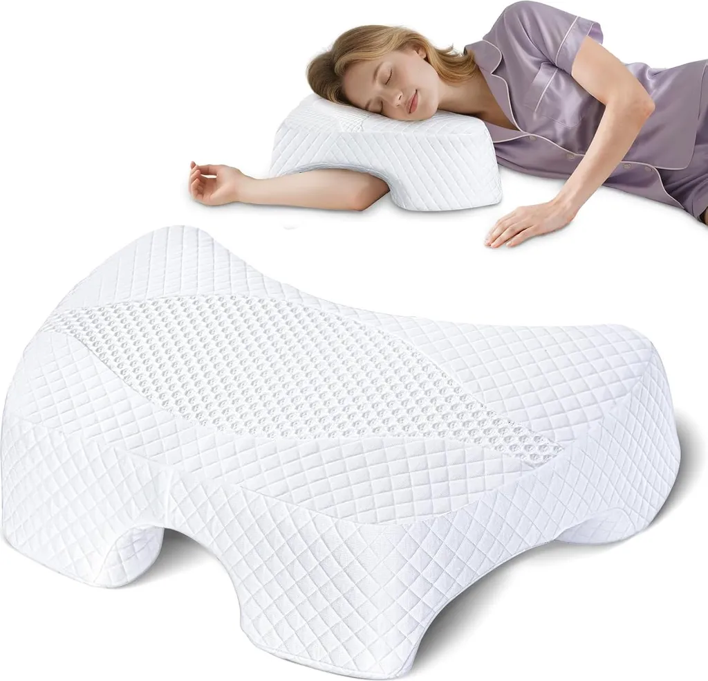 Sleep pillow for side sleeping SAHEYER with arm hole made of white memory foam