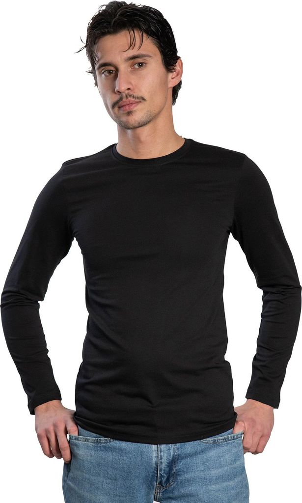 Herren-Langarmshirt mit Rundhalsausschnitt. SCHWARZ: S