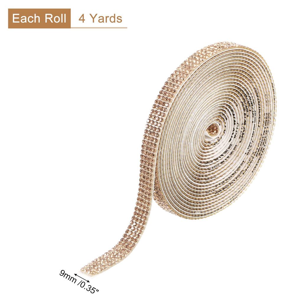 Selbstklebende Strassstreifen, 4 Reihen 4 Yards Kristall Strassband Bling Diamant Aufkleber fš¹r Basteln, Auto- und Telefondekoration (Champagner...