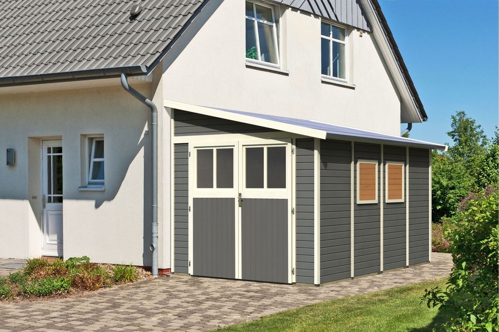 Karibu Gartenhaus Gerätehaus Bomlitz 4 terragrau 238x355x243 cm