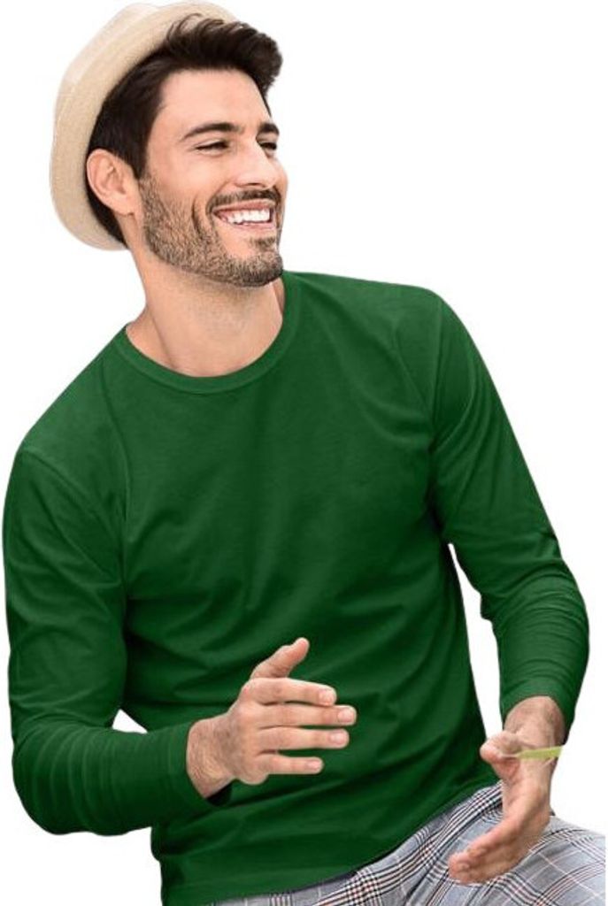 Langärmeliges Herren-T-Shirt, 100% Baumwolle, unbedruckt, einfarbig, 160g/m2, Farbe Flaschengrün, Größe L