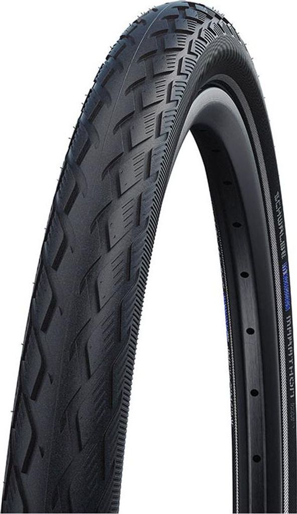 A close-up studio shot of a bicycle tire and rim.
