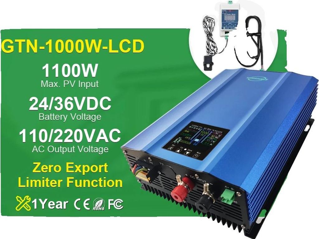 Solarwechselrichter, hohe Effizienz, intelligente Gerätefunktionalität, LCD 1000W Begrenzer, 190-260V, PV26-45V(24V BAT)