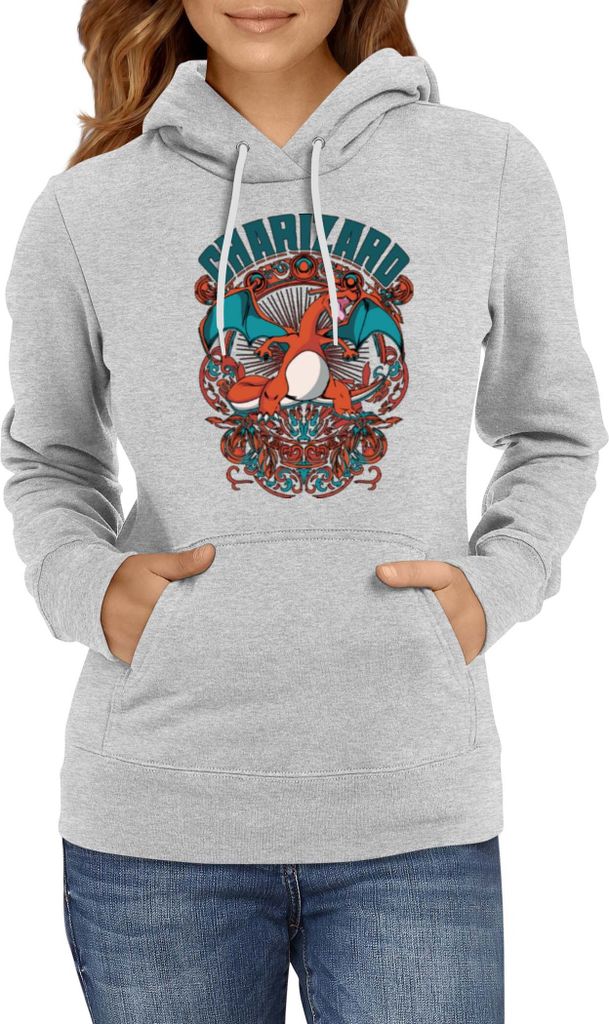 Damen Kapuzenpullover Japan Anime Manga Pokemon Charizard, Lady M / Grau