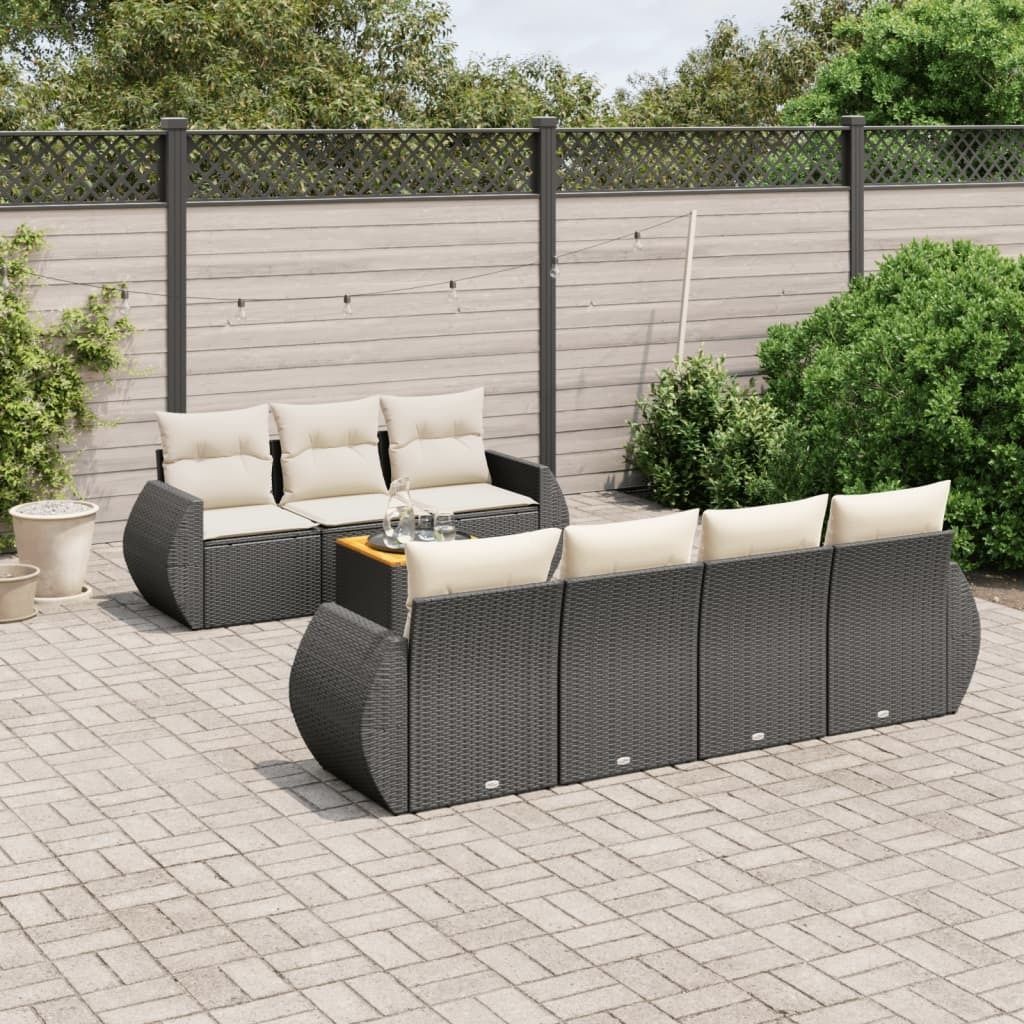 8-tlg. Garten-Sofagarnitur mit Kissen Schwarz Poly Rattan 3257239