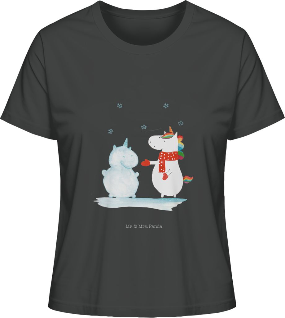 Mr. & Mrs. Panda Damen Basic T-Shirt Einhorn Schneemann Größe M - Anthrazit - Geschenk, Shirt, Kurzarmshirt, Mütze, Baumwoll, Schnee, Oberteil, ...