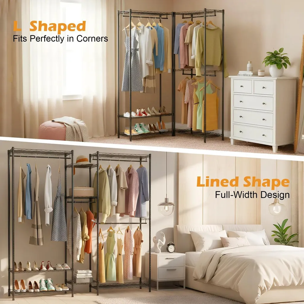 Dressing ouvert modulable avec étagères et penderie en acier gris