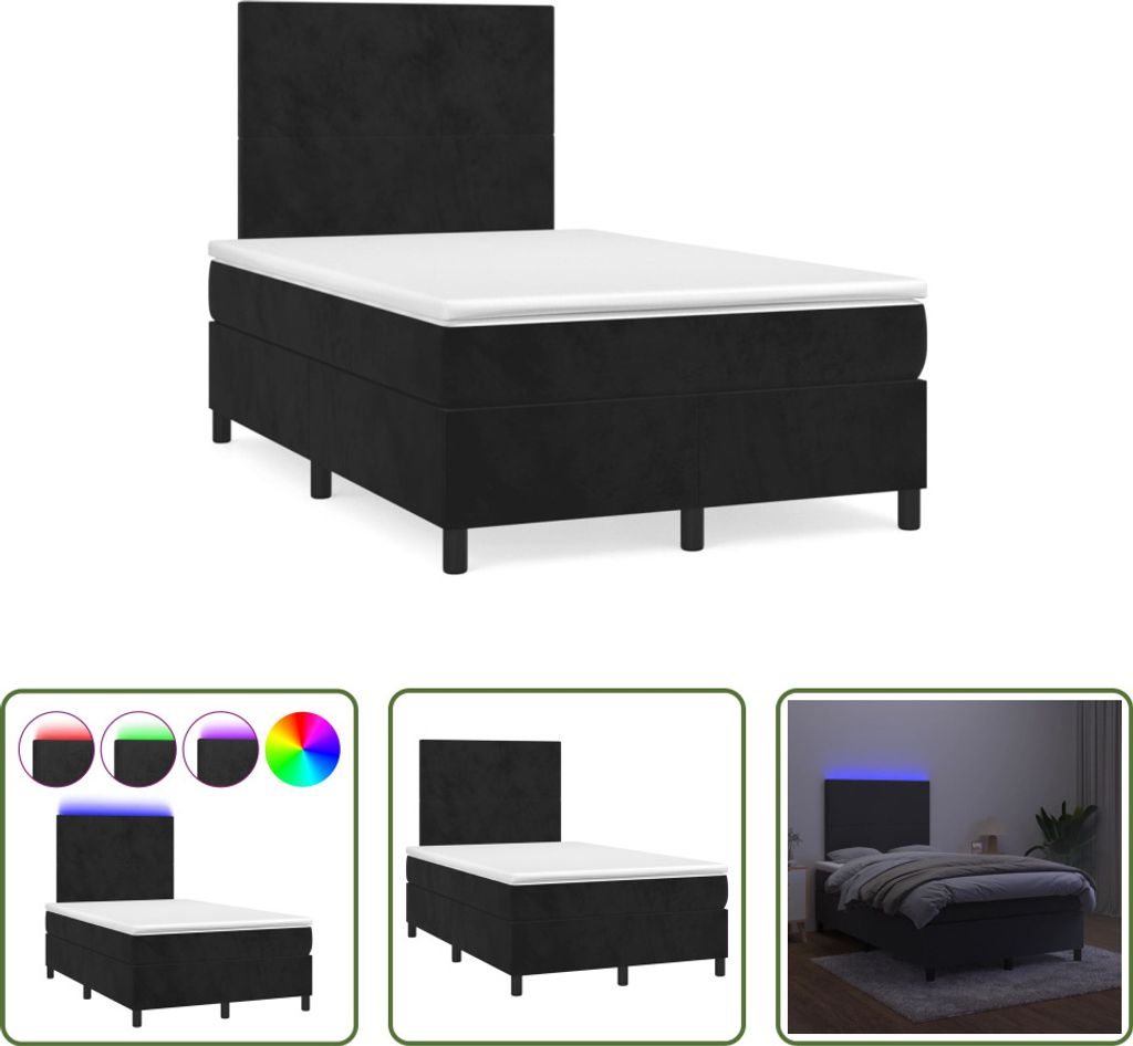 The Living Store Boxspringbett mit Matratze & LED Schwarz 120x190 cm Samt