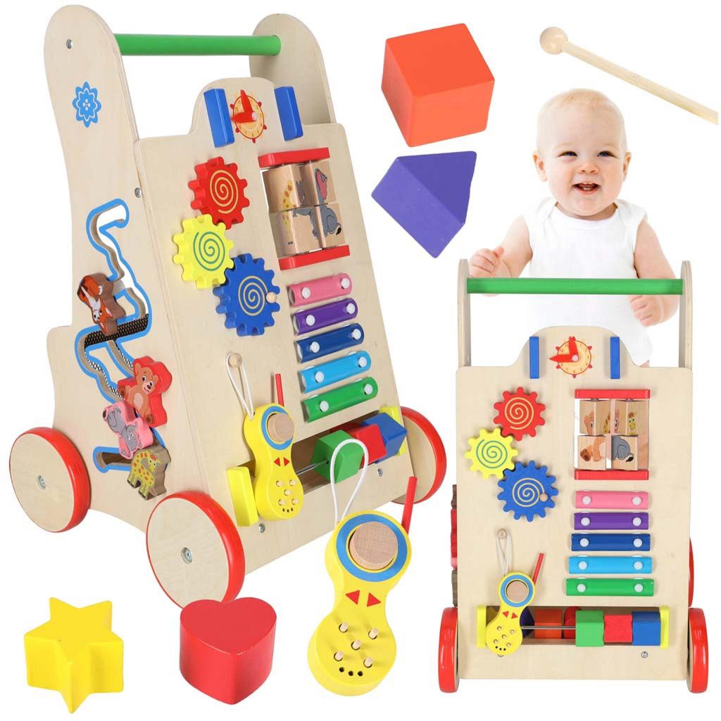 Poussette pour bébé, trotteur en bois, cube éducatif 6 en 1 Image du produit 