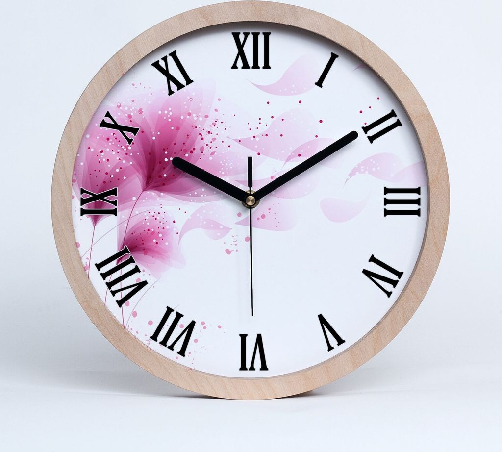 Holzuhr 25fi cm wanduhr - schwarze Spitzen - pinke Blume