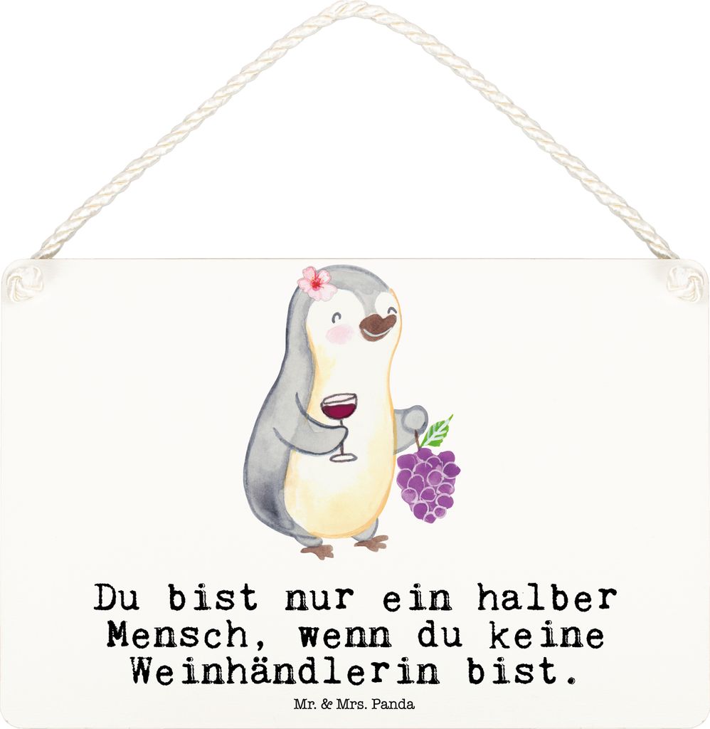 Mr. & Mrs. Panda Schild Weinhändlerin Herz DIN A6 - Weiß - Geschenk, holzbild, Türschild, Wandbild Holz, kleine aufmerksamkeit, Dekobrett