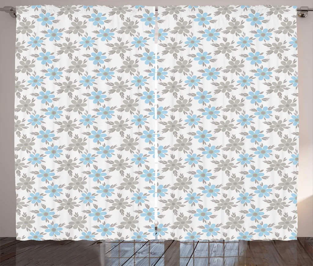 ABAKUHAUS Rideaux Rustiques Fleurs Bleues 280x225cm - Ruban Fronceur