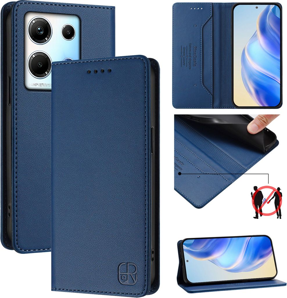 Lederhülle für Infinix Note 30 4G/Note 30 5G Hülle Flip Brieftasche Kartenfächern Ständer Schutzhülle Blau