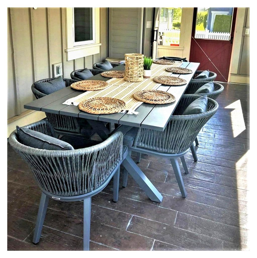 9-teiliges Gartenmöbel-Set, Aluminium Terrassenmöbel mit 8 Gartenstühlen und Tisch, Balkonmöbel Essgruppe