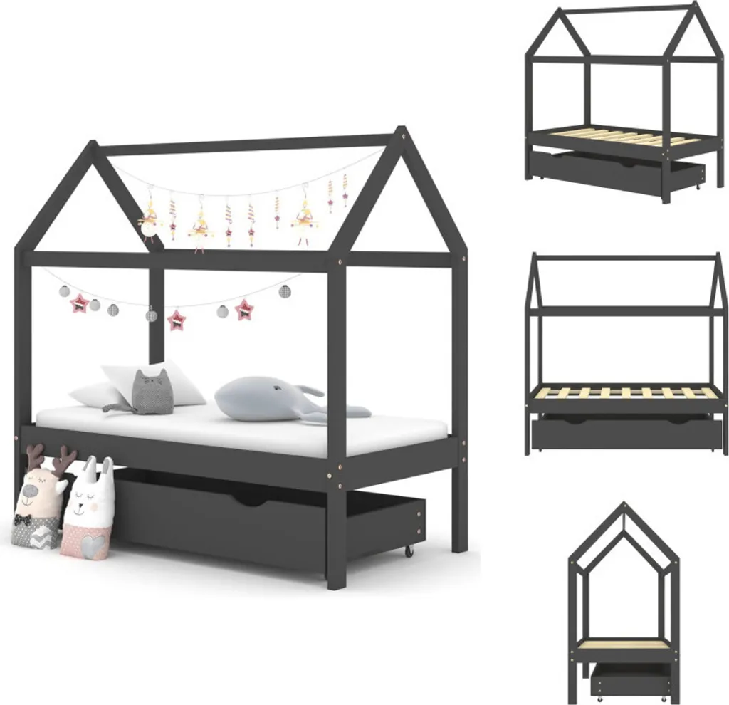 Lit enfant en pin massif gris avec tiroir coulissant 70x140 vidaXL