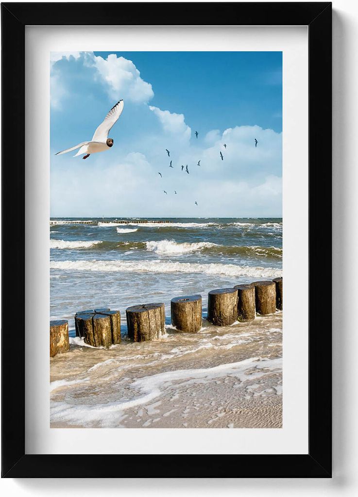 Vogel über dem Meer– Wandbild mit Rahmen – Gerahmtes Bild – Wanddekoration – 20x30 cm – Schwarz