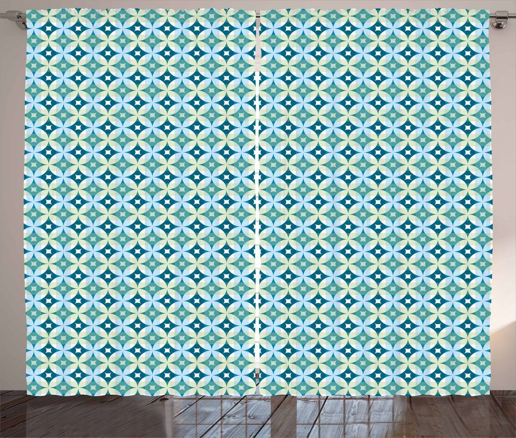 ABAKUHAUS Mitte des Jahrhunderts Rustikaler Gardine, Vintage Lattice, Schlafzimmer Kräuselband Vorhang mit Schlaufen und Haken, 280 x 245 cm, Turq...