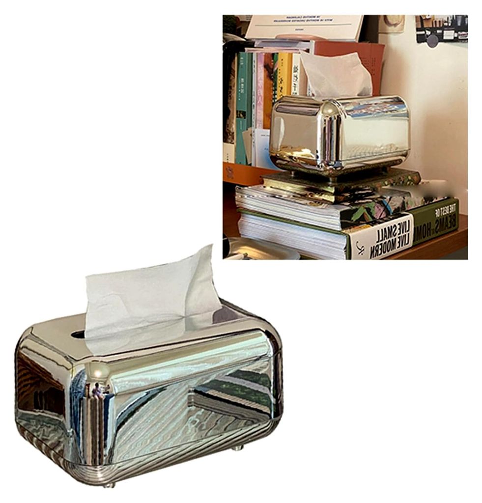 Taschentuchbox-Abdeckung im Vintage-Stil – Silberner Kosmetikpapier-Organizer für Zuhause, Büro, Wohnzimmer – Halter mit großer Kapazität