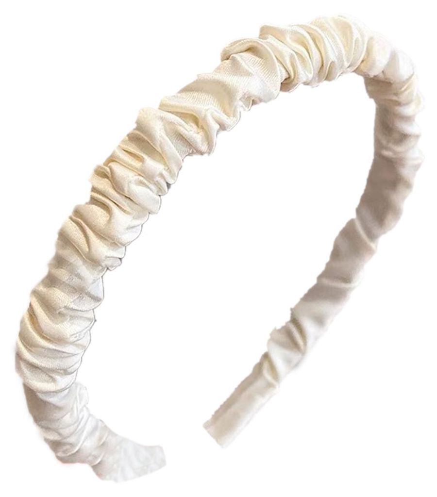 Gerafftes Haarband, Satin-Plissee-Stirnbänder, gerüschter Reifen, modische Accessoires für Frauen und Mädchen, Beige