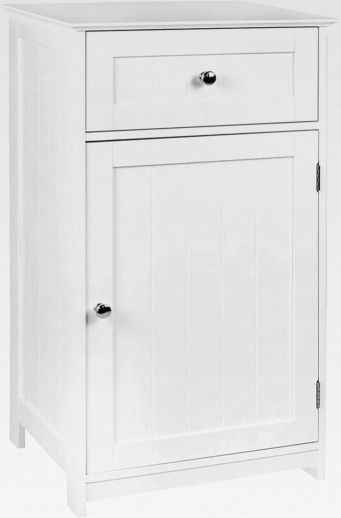 Badezimmerschrank mit 1 Tür und 1 Schublade, freistehend, Aufbewahrungseinheit, weiß