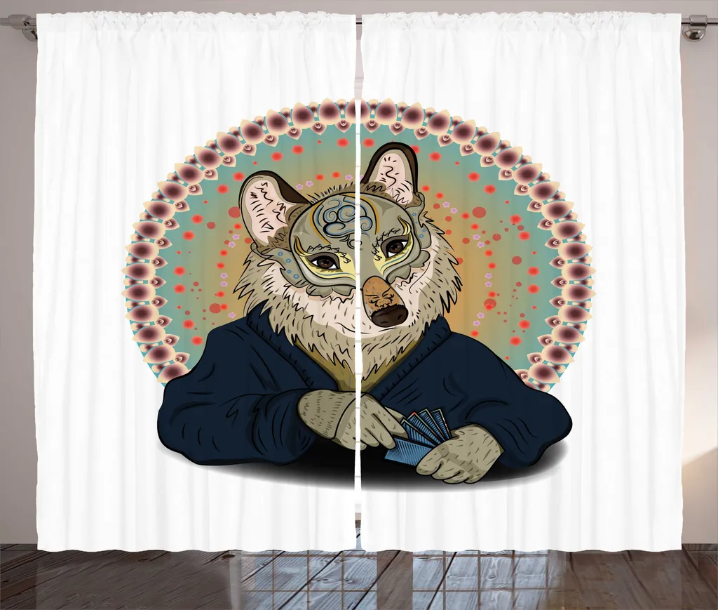 Grand Rideau de Salon Décoration Chiens Poker Style Bohème 280 x 225 cm