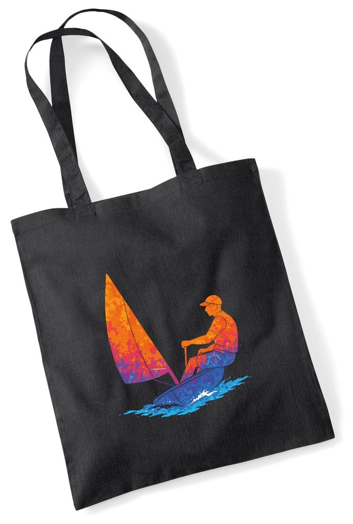 Huuraa Jutebeutel Segeln bunte Silhouette 10 Liter Black Baumwolle Tasche Geschenkidee