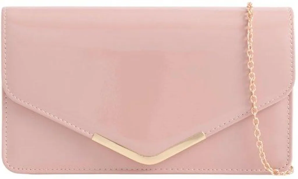 Sac à main en cuir verni rose chair - Pochette de soirée chic et moderne