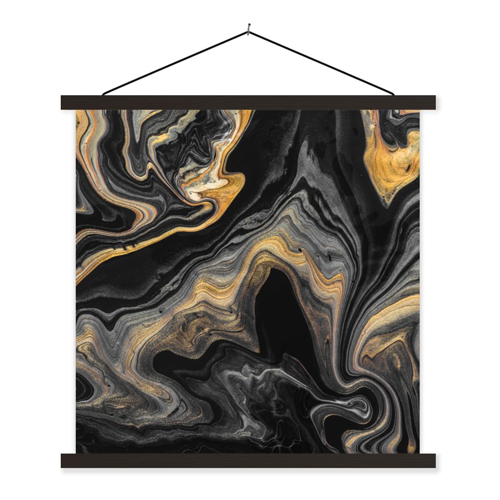 MuchoWow Textilposter Marmor - Acryl - Gold - Luxus - Abstrakt 40x40 cm mit schwarzem Rahmen - Fotos