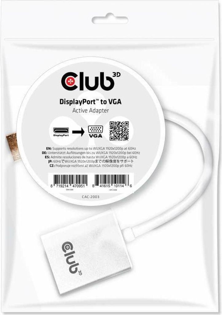 CLUB3D Displayport to VGA Active Adapter, DisplayPort, VGA, Obrázok produktu 