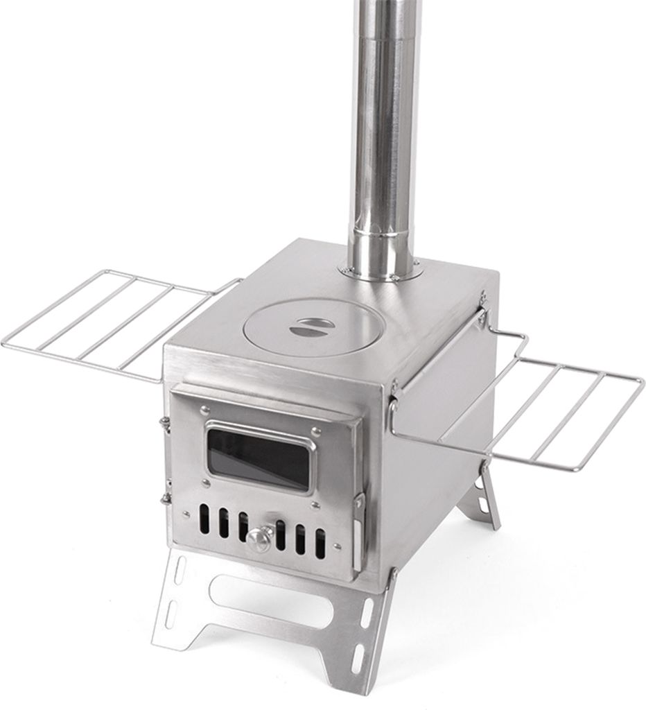 Outdoor Camping Holzofen Brennholzbrenner Edelstahl faltbare Heizung mit Zelt Feuerfenster Terrassenkamin Lagerfeuer Kochen Ideal fuer Picknicks