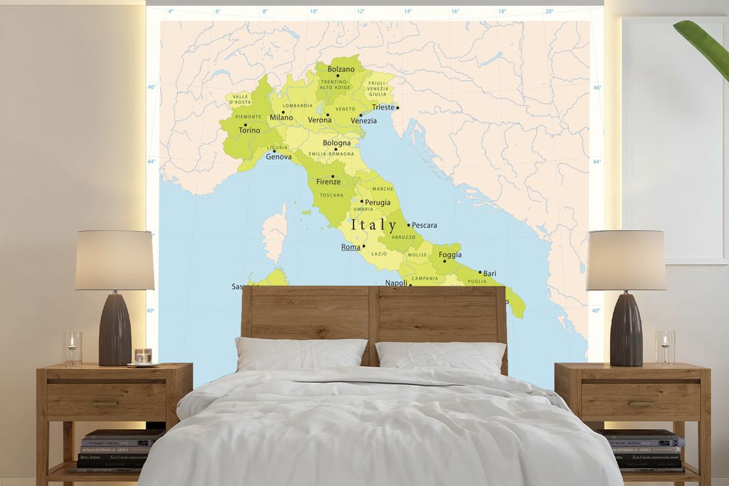 MuchoWow Fototapete für Wohnzimmer oder Schlafzimmer Wandtapete Vinyl Motivtapete Grüne Karte von Italien - 280x280 cm - Hintergrundbild
